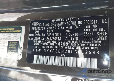 2020 Kia Telluride Ex z USA, uszkodzony, nr VIN 5XYP3DHC9LG012948